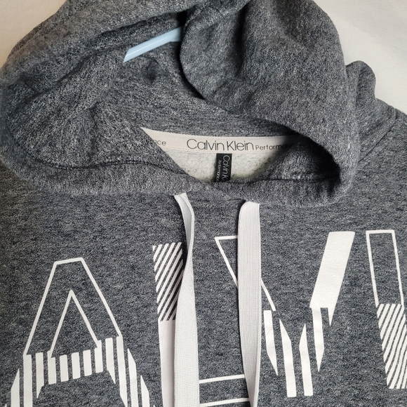 Calvin Klein Performance Gray Cropped Hooded Pullover Sweatshirt Size L Big Logo - Picture 3 of 9